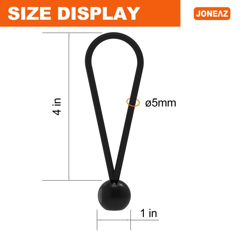 Joneaz Ball Bungee 4 Inch Black Tie Down Cord 1 Inch Ball, 50-Piece, UV Resistant - Image 2